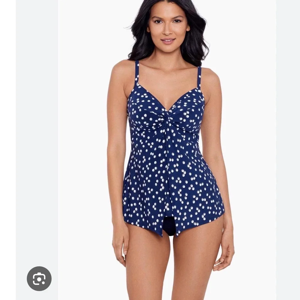 Miraclesuit Luminare Love Knot Tankini‎ Top Midnight Blue Polka Dot 6560247 16
